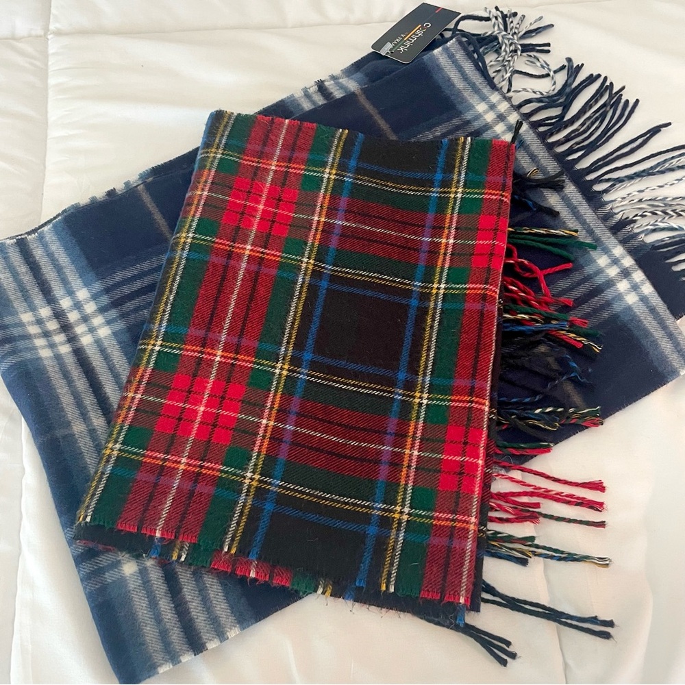 2 SCARVES 1 NWT MENS OVERCOAT PLAID CLASSIC